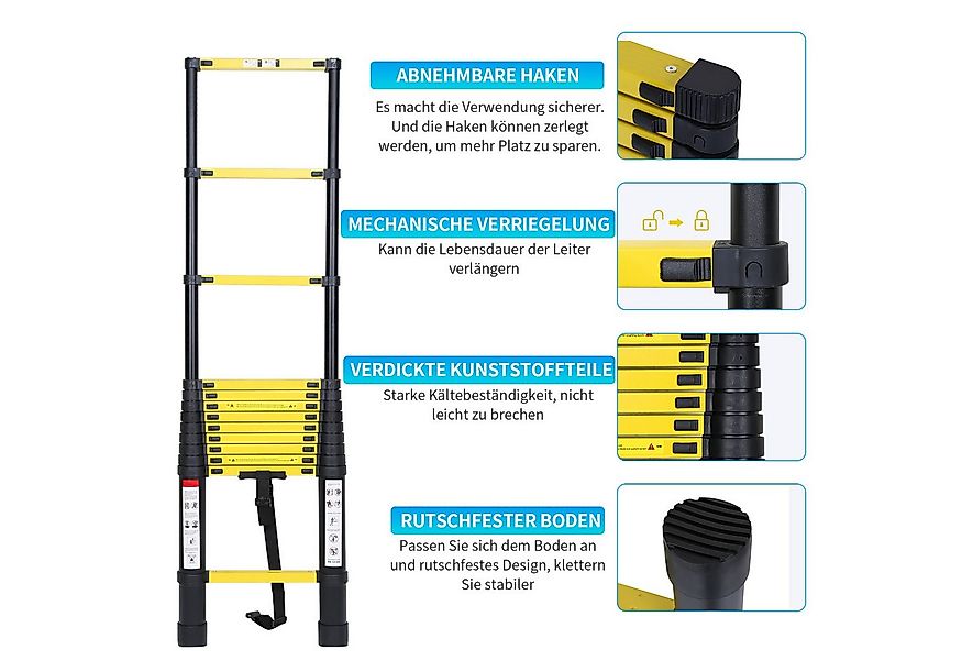 Clanmacy Teleskopleiter Teleskopleiter mit haken Alu 3,2m Gelb Schwarz Ausz günstig online kaufen