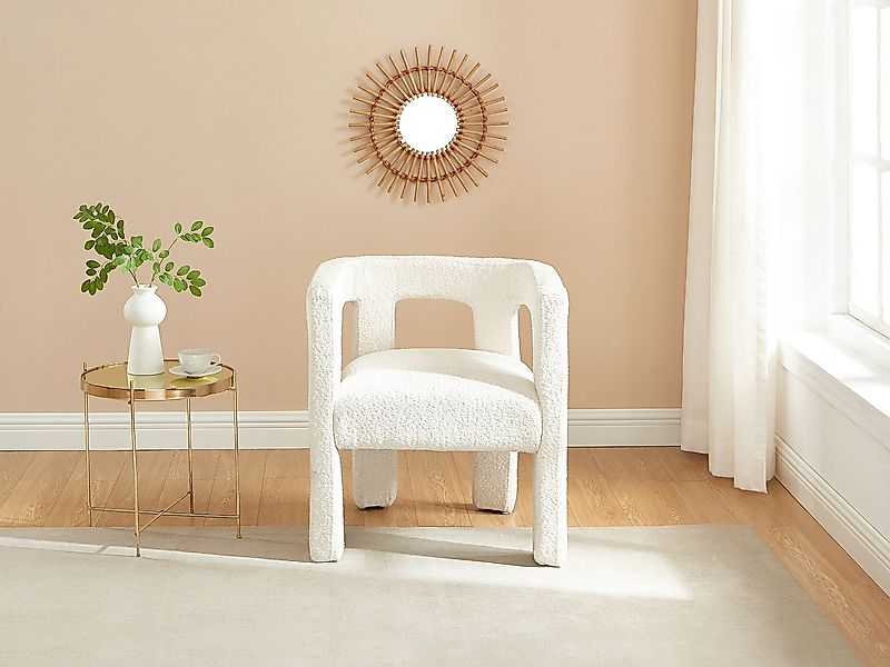 Stuhl mit Armlehnen 2er-Set - Bouclé-Stoff & Metall - Weiß - SOFANA von Pas günstig online kaufen