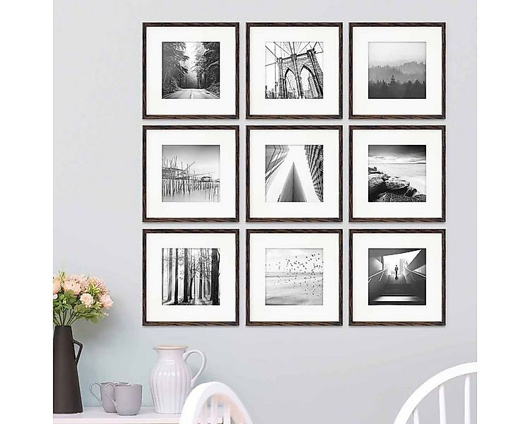 PHOTOLINI Bilderrahmen 9er Set 30x30 cm Modern Schmal mit Passepartout, für günstig online kaufen