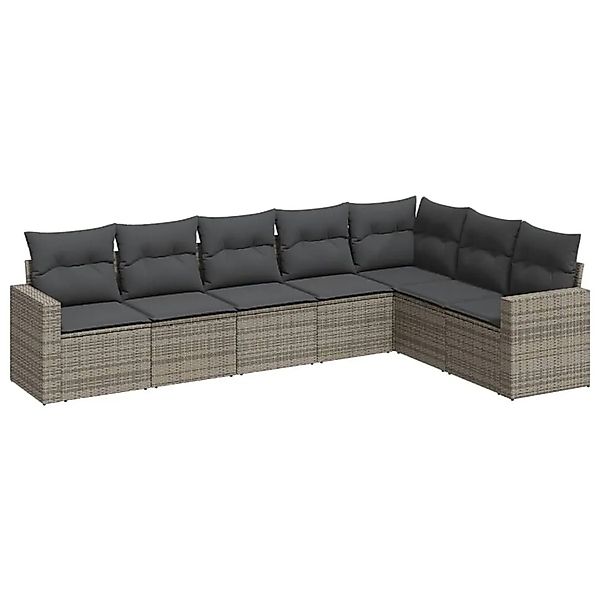 vidaXL 7-Tlg Garten-Sofagarnitur mit Kissen Grau Poly Rattan 3251387 günstig online kaufen