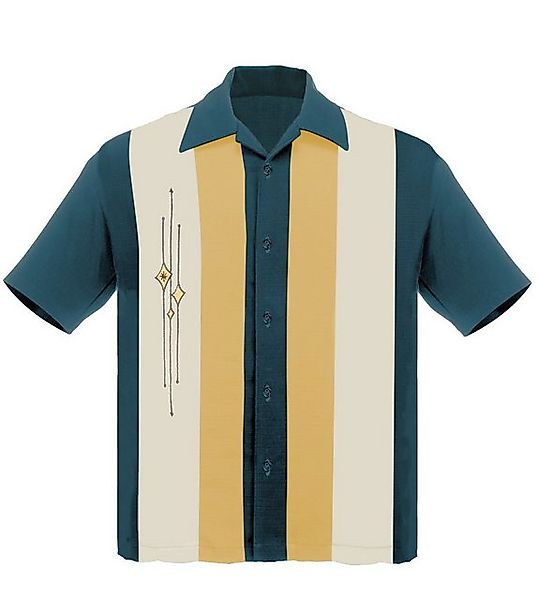 Steady Clothing Kurzarmhemd The Finley Teal Mustard Cream Vintage Bowling S günstig online kaufen