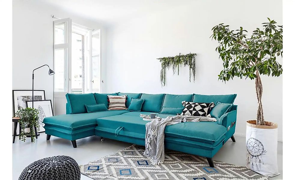 Miuform Wohnlandschaft mit Schlaffunktion Charming Charlie ¦ türkis/petrol günstig online kaufen