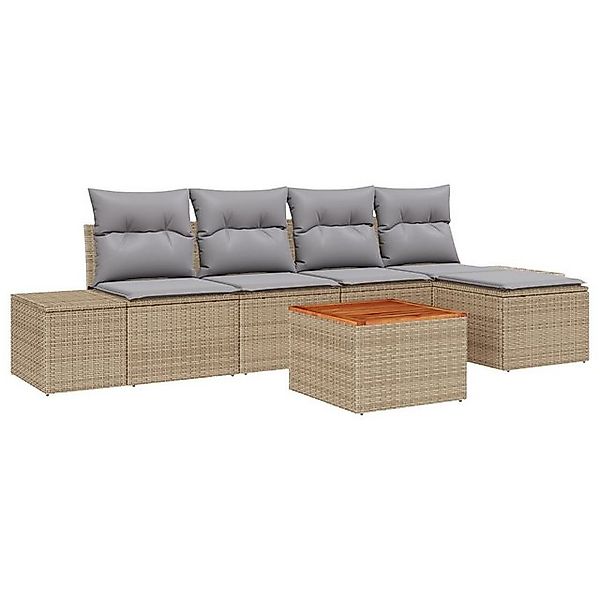 vidaXL Loungesofa 6-teiliges Garten-Sofa-Set mit Kissen Beige Poly-Rattan, günstig online kaufen