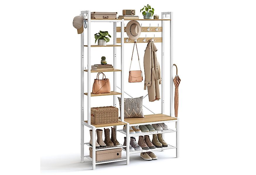 VASAGLE Garderobenständer Garderobe, Garderobenständer mit Schuhbank, 5 Reg günstig online kaufen