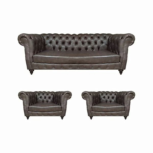 JVmoebel Chesterfield-Sofa Modern Design Set 3tlg Chesterfield Wohnzimmer 2 günstig online kaufen