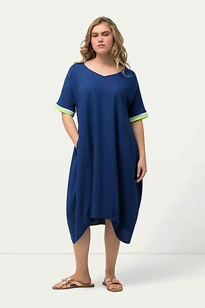 Ulla Popken Midikleid Midikleid Leinenmix V-Ausschnitt günstig online kaufen