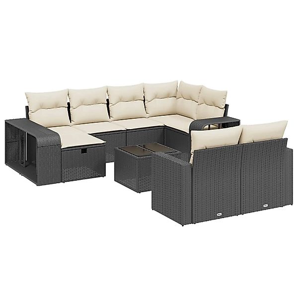 vidaXL 11-Tlg Garten-Sofagarnitur mit Kissen Schwarz Poly Rattan 3266246 günstig online kaufen