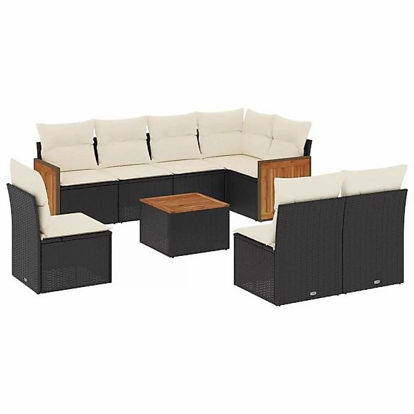 vidaXL 9-Tlg Garten-Sofagarnitur mit Kissen Schwarz Poly Rattan 3227729 günstig online kaufen