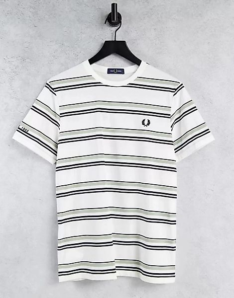 Fred Perry – T-Shirt in Weiß mit mehreren Zierstreifen günstig online kaufen