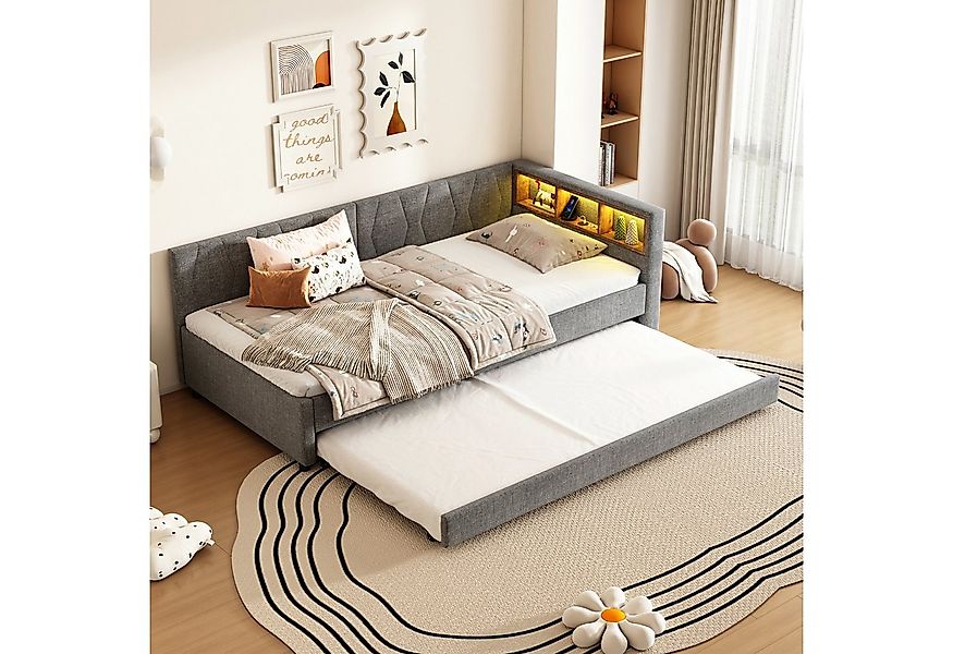 Flieks Daybett, LED Polsterbett Schlafsofa 90x200cm & Ausziehbett 90x190cm günstig online kaufen