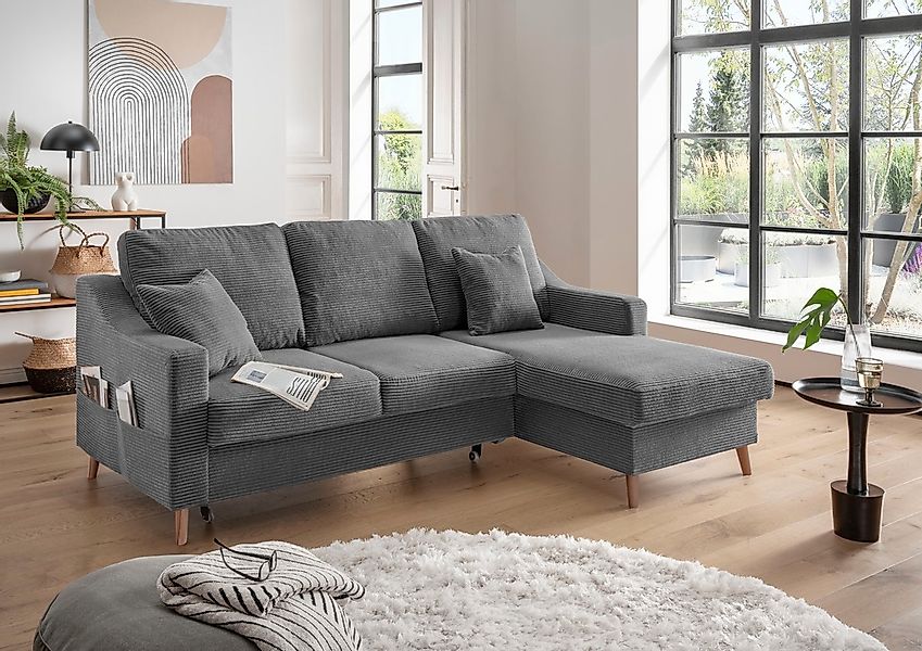 INOSIGN Ecksofa "Valentina L-Form", 2 Zierkissen, mit Seitentasche, auszieh günstig online kaufen