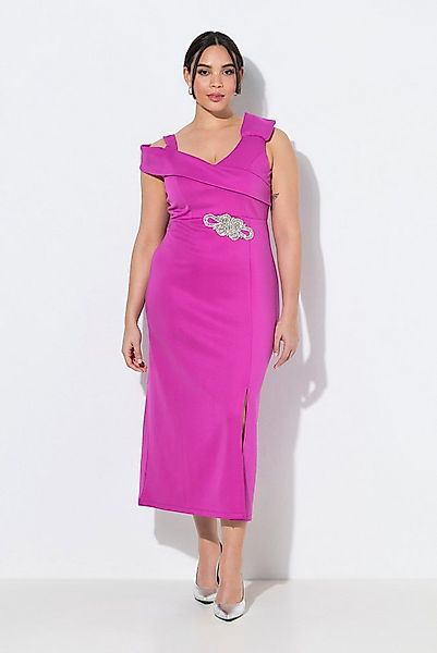 Ulla Popken Maxikleid Maxi-Jerseykleid drapiert Applikation V-Ausschnitt günstig online kaufen