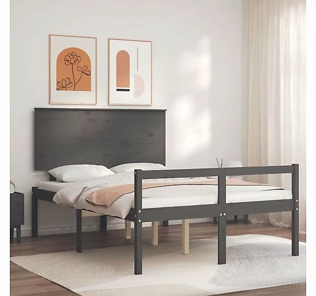 furnicato Bett Seniorenbett mit Kopfteil 120x200 cm Grau Massivholz günstig online kaufen