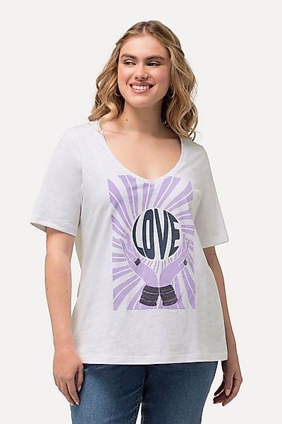 Ulla Popken T-Shirt T-Shirt Pailletten Classic V-Ausschnitt Halbarm günstig online kaufen