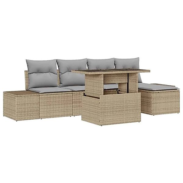 vidaXL Gartensofa-set mit Kissen 6-Tlg Beige und Hellgrau Poly-Rattan 33491 günstig online kaufen