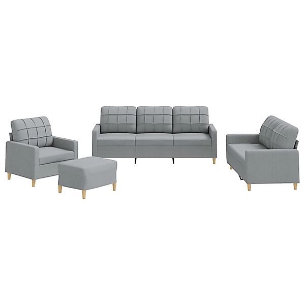 vidaXL 4-Tlg Sofagarnitur mit Kissen Hellgrau Stoff 3201250 günstig online kaufen