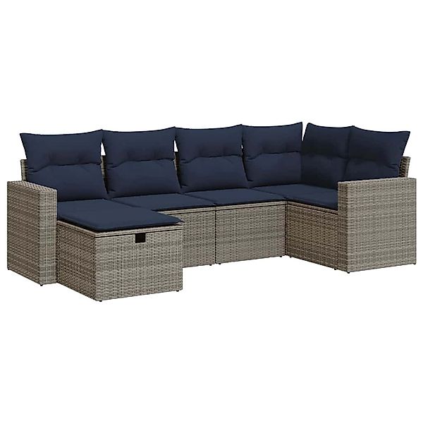 vidaXL 6-Tlg Garten-Sofagarnitur mit Kissen Grau Poly Rattan 3325387 günstig online kaufen