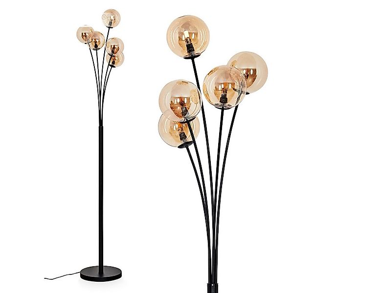 hofstein Stehlampe dimmbare Stehlampe aus Metall/Glas in Schwarz/Bernsteinf günstig online kaufen