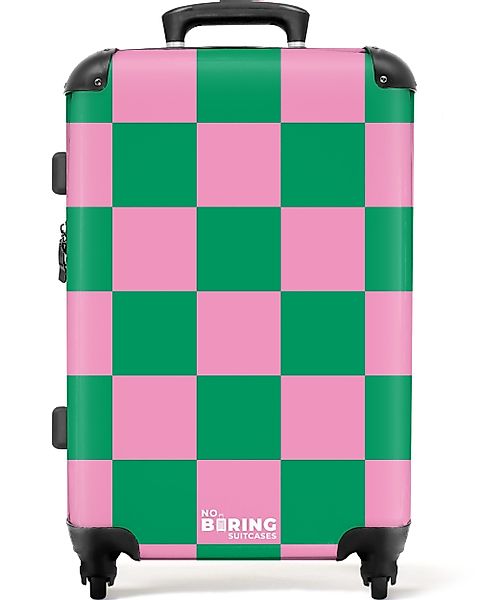 NoBoringSuitcases.com© Hartschalen-Trolley Rosa mit grünem Schachbrettmuste günstig online kaufen