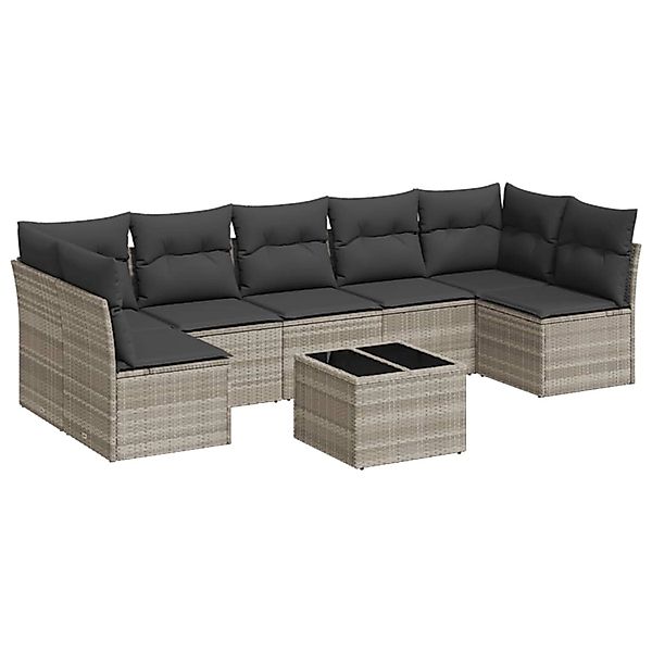 vidaXL 8-Tlg Garten-Sofagarnitur mit Kissen Hellgrau Poly Rattan 3249281 günstig online kaufen