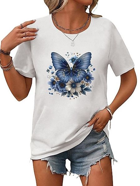 PYL T-Shirt Damen Bequemes Sommer Kurzarmbluse Locker Schmetterling Print-S günstig online kaufen