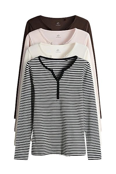 The Set Langarmshirt The Set gerippte Henley-Langarmshirts, 4er-Pack (4-tlg günstig online kaufen