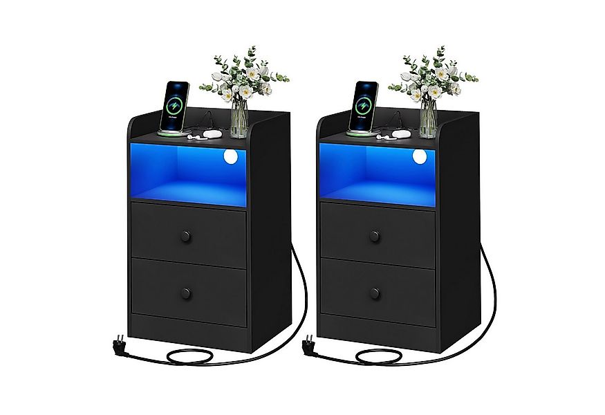 Woltu Nachttisch (2-St), Nachtschrank mit LED-Licht und Ladefunktion günstig online kaufen