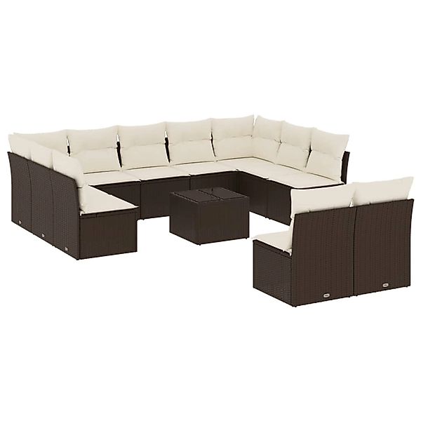vidaXL 12-Tlg Garten-Sofagarnitur mit Kissen Braun Poly Rattan 3250202 günstig online kaufen