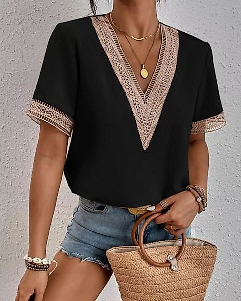 RUZU UG Blusentop Shirtbluse Kurzarm-Chiffon-Oberteil aus Spitze für Damen günstig online kaufen