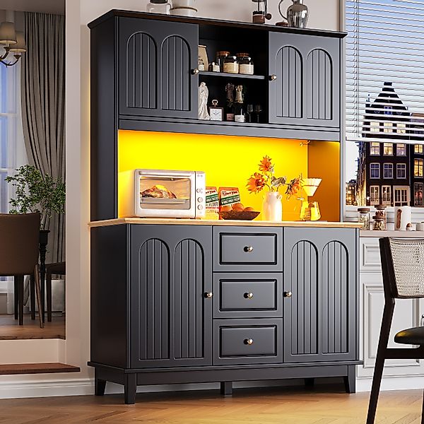 OKWISH Hochschrank Küchenschrank,Vitrinenschrank,Buffetschrank (LED-Hochsch günstig online kaufen