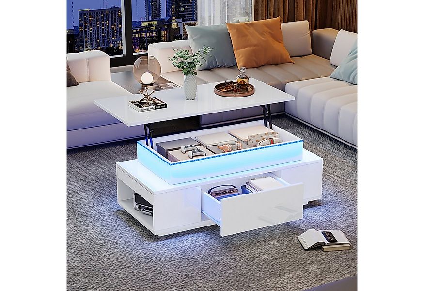KLAM HOME Couchtisch Höhenverstellbarer Couchtisch Mit LED Beleuchtung Und günstig online kaufen