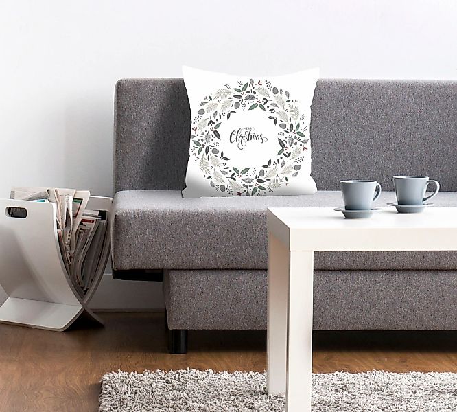 queence Dekokissen "Lavendel" Kissenhülle,Merry Christmas,Weiß,Kranz,Weihna günstig online kaufen