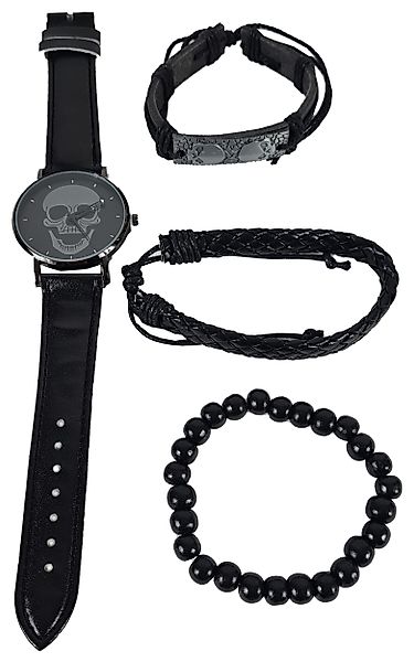 Einkaufszauber Quarzuhr Armbanduhr Skull Totenkopf Set günstig online kaufen