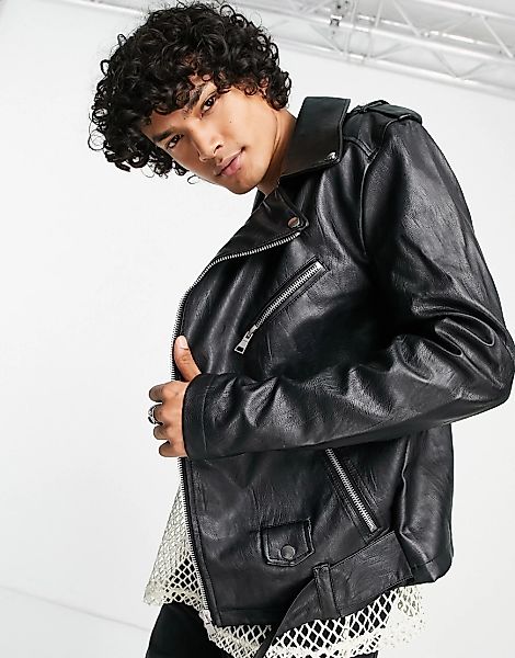 ASOS DESIGN – Asymetrische Oversize-Jacke aus schwarzem Leder günstig online kaufen