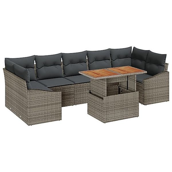 vidaXL Loungesofa 8-teiliges Garten Essset mit Kissen Grau Poly-Rattan, 8 T günstig online kaufen