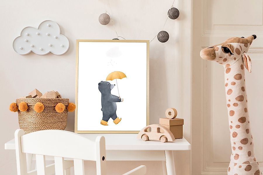 queence Bild mit Rahmen »Bär mit Regenschirm«, Bär-Bären-Fantasy-Teddy-Tier günstig online kaufen
