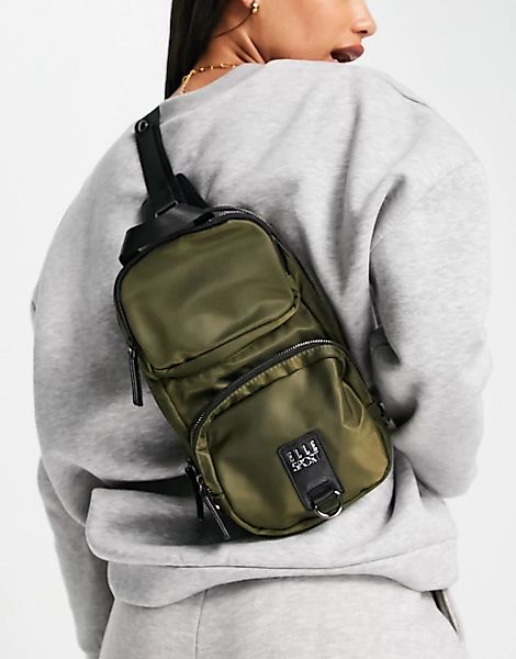 Elle Sport – Rucksack aus Nylon in Khaki mit zwei Taschen-Grün günstig online kaufen