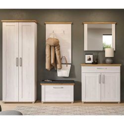 Garderobenset Flurmöbelset in Weiß im Landhausstil (fünfteilig) günstig online kaufen