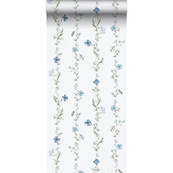 Sanders & Sanders Tapete Blumen Blau Und Weiß 53 Cm X 10 M - 640171 günstig online kaufen