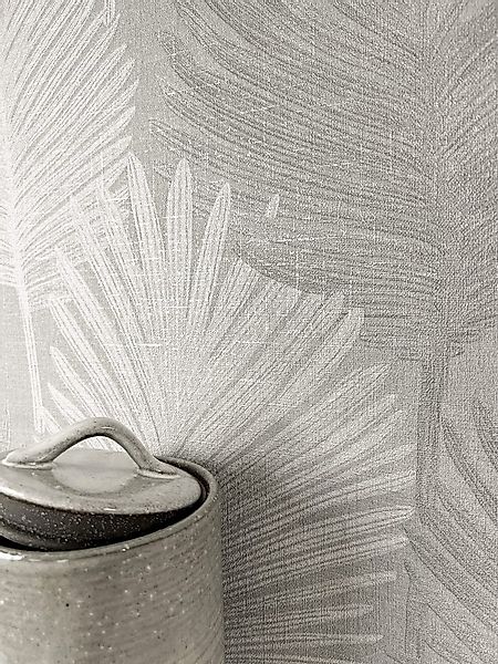 Newroom Vliestapete Vedran Grey Tapete Glanztapete Palmenblätter,Pflanze,Le günstig online kaufen