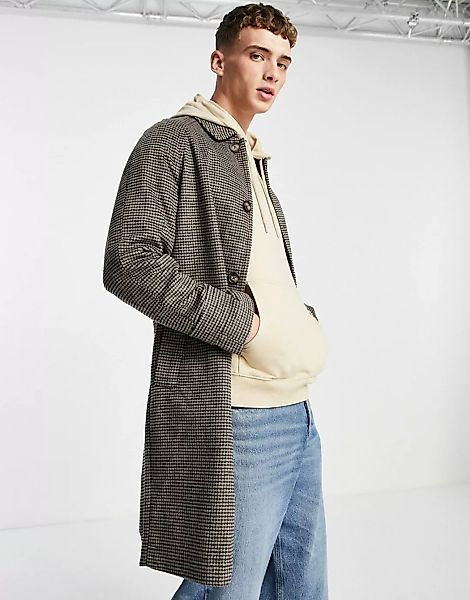 ASOS DESIGN – Braun karierter Mantel aus Wollmischung-Grau günstig online kaufen