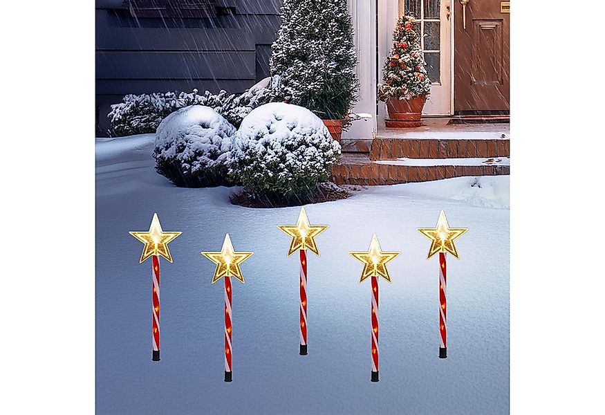 Spetebo Gartenstecker LED Stern rot / weiß mit Timer (Set, 1-St., 5 Sterne) günstig online kaufen