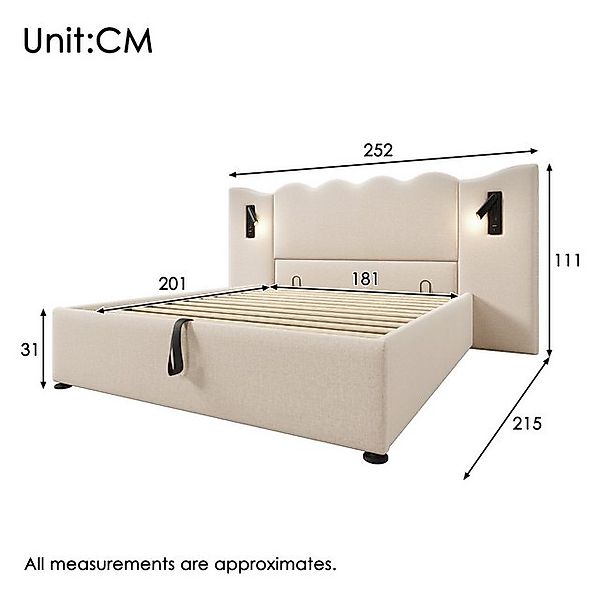 Ulife Polsterbett Hydraulisches Funktionsbett Struraumbett Doppelbett mit L günstig online kaufen