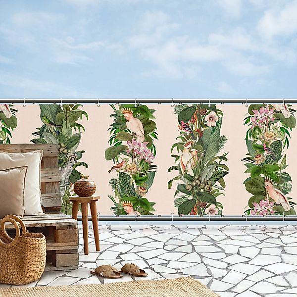 Balkon Sichtschutz Kakadu in Grün auf Rosé günstig online kaufen