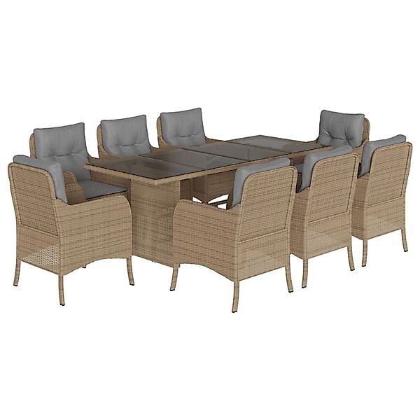 vidaXL 9-Tlg Garten-Essgruppe mit Kissen Beige Poly Rattan 3211889 günstig online kaufen
