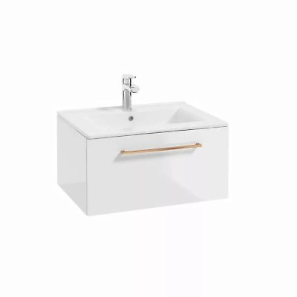 Lomadox Badezimmer Waschtisch in weiß Hochglanz lackiert mit Metallgriff in günstig online kaufen