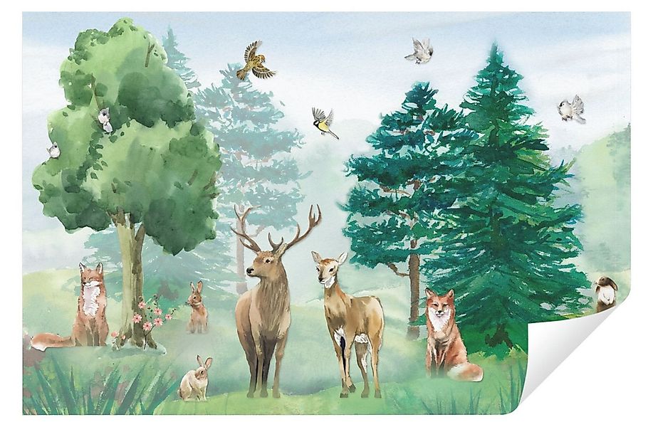 Wallarena Fototapete Kinderzimmer Jungen Mädchen Wald Tiere Baum Hirsche Mä günstig online kaufen