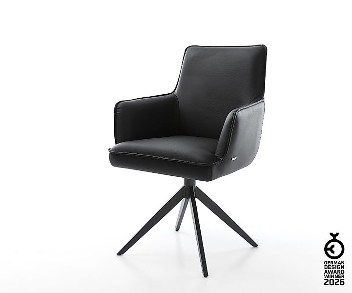 Drehstuhl Heira-Flex mit Armlehnen Echt-Leder Schwarz Kreuzgestell breit Sc günstig online kaufen