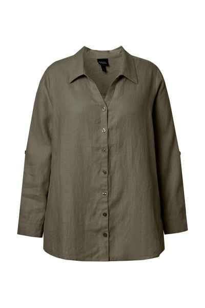 Ulla Popken Hemdbluse Bluse Leinen offener günstig online kaufen