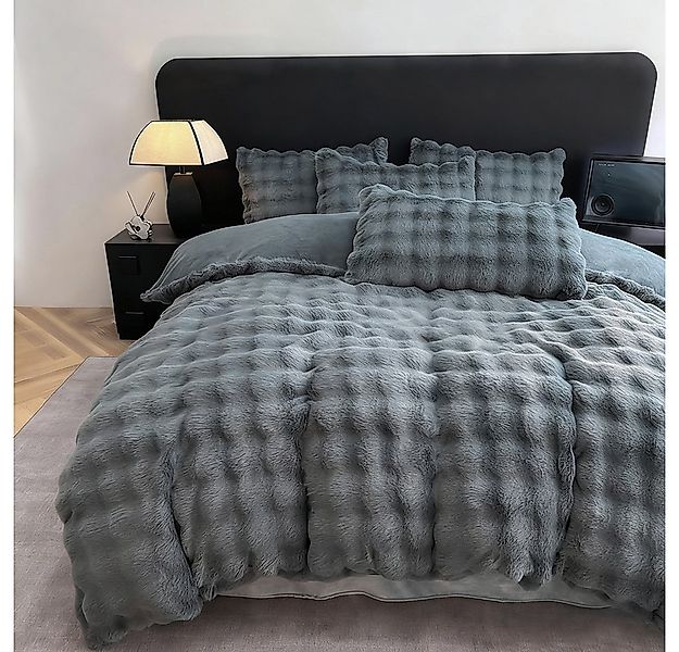 wohnTRAUM24 Bettwäsche Winter Plüsch Bettwäsche 135x200 aus Flauschig Kanin günstig online kaufen
